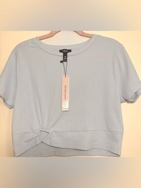 Aqua Size XL Light Blue Ribbed Geometric Twist-Front Crop Top NWT